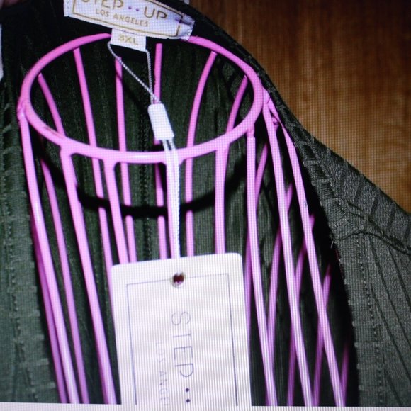 Step Up Women's Cold Shoulder Short Sleeve Olive green Dress, Sz 3XL - Picture 3 of 5